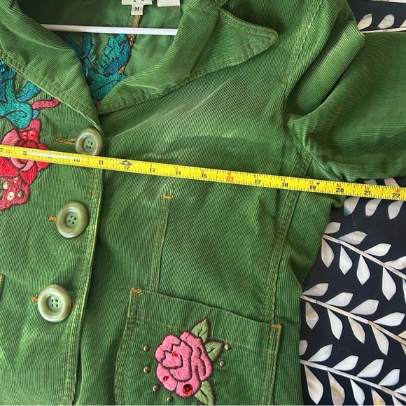 🌹 Ivy Jane Green Corduroy Embroidered Blazer Jacket Boho Western Love Bird M - Picture 8 of 9